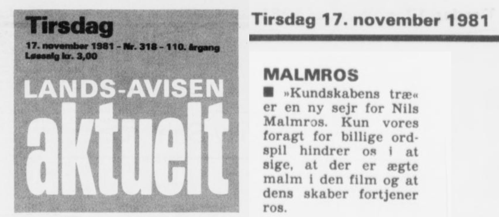 Anmeldelse i Aktuelt 17/11 1981